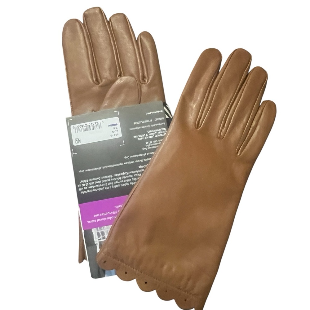Isotoner Ladies Brown Leather Gloves Sz 7.5 - Picture 2 of 3